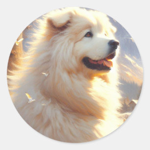 Sticker Rond Peinture de chien vintage des Grands Pyrénées