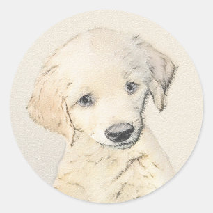 Sticker Rond Peinture de chiot d'or Retriever - Art de chien or