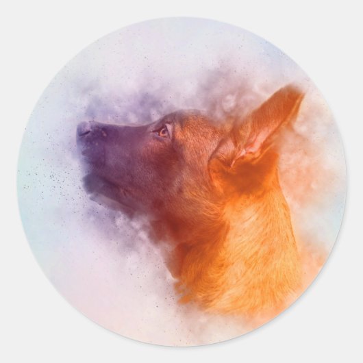 Sticker Rond Peinture de chiot malinois - Mechelaar (Devant)