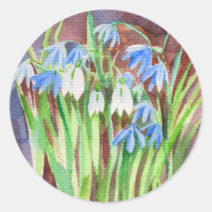 Sticker Rond Peinture de fleurs de printemps bleu de la Sibérie