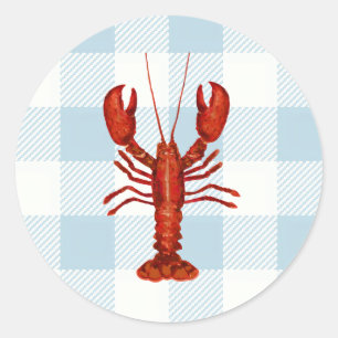 Sticker Rond Peinture de homard En vichy nautique Vérifier