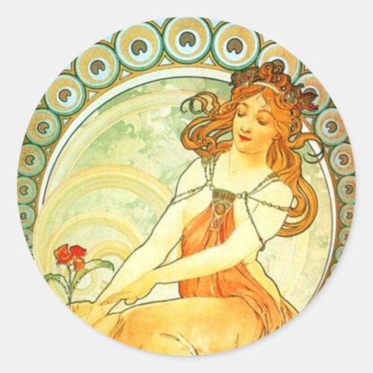Sticker Rond Peinture. De la série Arts de Mucha (Devant)