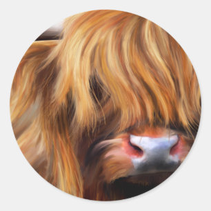 Sticker Rond Peinture de la vache des Highlands