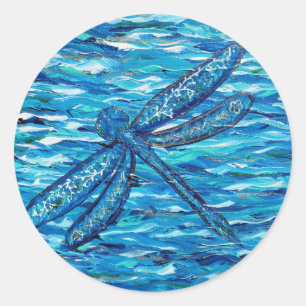 Sticker Rond Peinture de libellules bleues