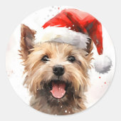 Sticker Rond Peinture de Noël de Cairn Terrier (Devant)