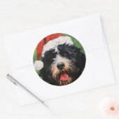 Sticker Rond Peinture de Noël pour chien d'eau portugais (Enveloppe)