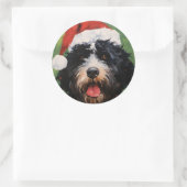 Sticker Rond Peinture de Noël pour chien d'eau portugais (Sac)