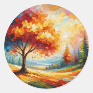 Sticker Rond Peinture de paysage avec des couleurs vives