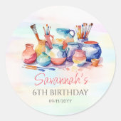 Sticker Rond Peinture de poterie fête d'anniversaire (Devant)