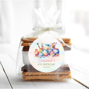 Sticker Rond Peinture de poterie fête d'anniversaire