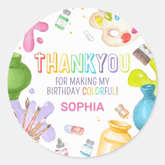 Sticker Rond Peinture de poterie fête d'anniversaire (Devant)