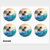 Sticker Rond Peinture de Surf sur Plage de Border Collie (Feuille)