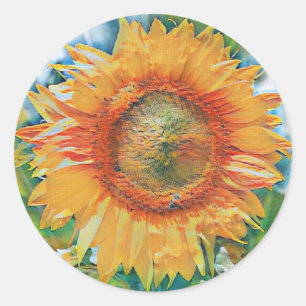 Sticker Rond Peinture de tournesol jaune et orange