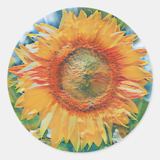 Sticker Rond Peinture de tournesol jaune et orange (Devant)