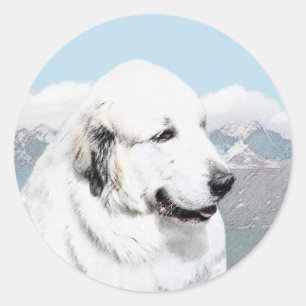 Sticker Rond Peinture des Pyrénées - Art original du chien