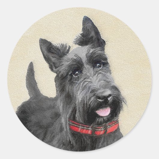 Sticker Rond Peinture écossaise Terrier - Cute Original Chien A (Devant)