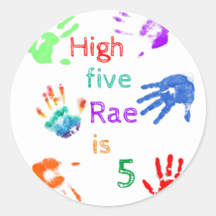 Sticker Rond Peinture Empreintes de mains Anniversaire avec nom