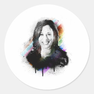 Sticker Rond Peinture en Spray Kamala Harris