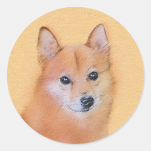 Sticker Rond Peinture finlandaise Spitz - Jote Original Chien A