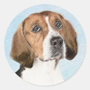 Sticker Rond Peinture Foxhound en anglais - Joli art original c