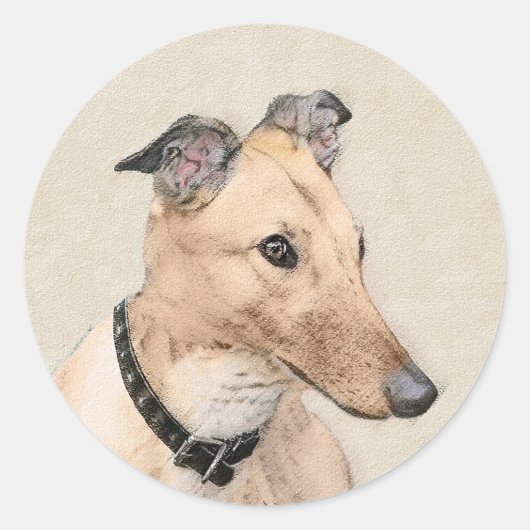 Sticker Rond Peinture Greyhound - Cute Original Chien Art (Devant)