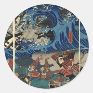 Sticker Rond Peinture japonaise antique des samouraïs et des