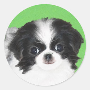Sticker Rond Peinture japonaise de chiot - Art original de chie