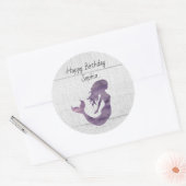 Sticker Rond Peinture Mermaid violet Rustique Personnalisée (Enveloppe)