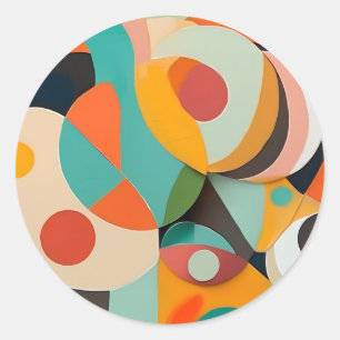 Sticker Rond Peinture Moderne Du Milieu Du Siècle, Différentes