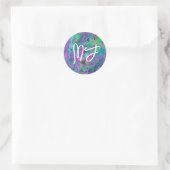 Sticker Rond Peinture Monogramme violet et pour bleu (Sac)
