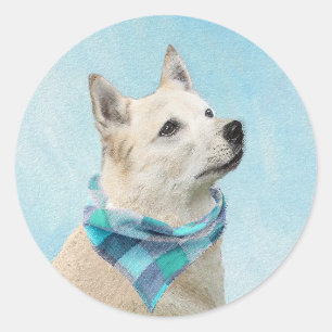 Sticker Rond Peinture norvégienne Buhund - jolie art original c