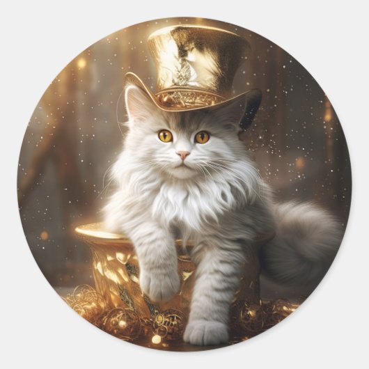 Sticker Rond Peinture numérique de chat drôle (Devant)