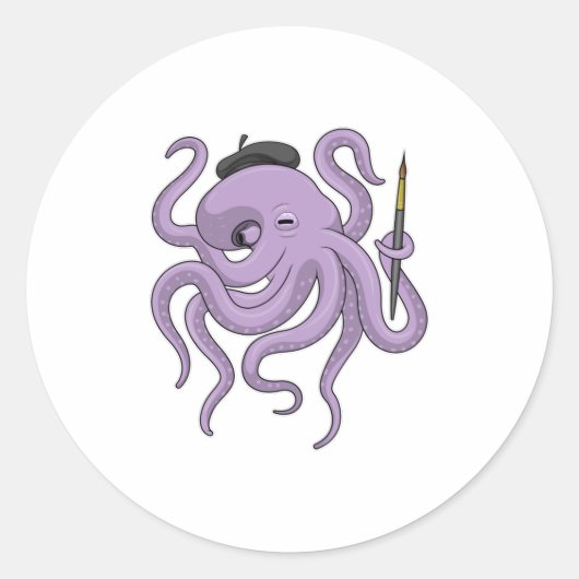 Sticker Rond Peinture Octopus Peinture brosse (Devant)