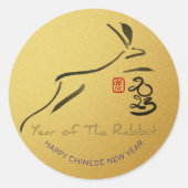 Sticker Rond Peinture originale Rabbit chinois Lunaire Nouvel A (Devant)