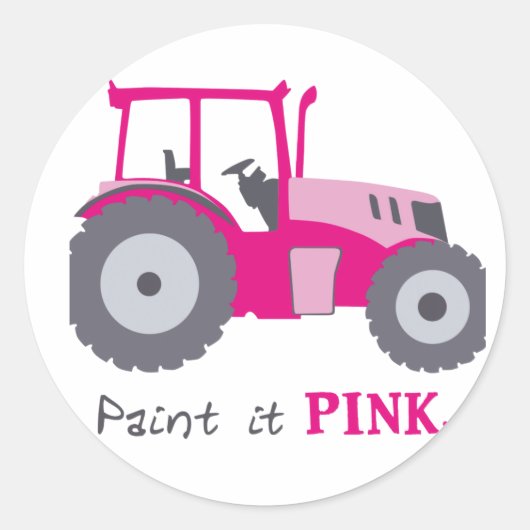 Sticker Rond Peinture rose d'illustration de tracteur il rose ! (Devant)