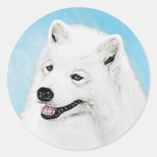 Sticker Rond Peinture Samoyed - Cute Original Chien Art