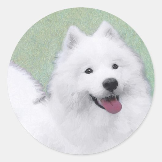 Sticker Rond Peinture Samoyed - Cute Original Chien Art (Devant)