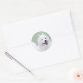 Sticker Rond Peinture Samoyed - Cute Original Chien Art (Enveloppe)