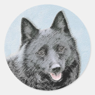 Sticker Rond Peinture Schipperke - Cute Original Chien Art