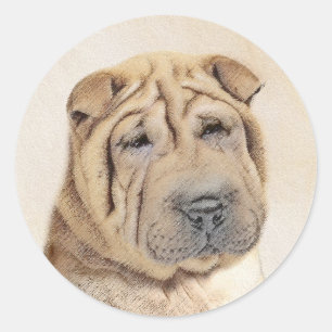 Sticker Rond Peinture Shar Pei - Cute Original Chien Art