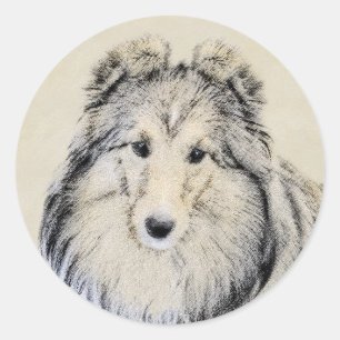 Sticker Rond Peinture Shetland Sheepdog - Jolie art original ch