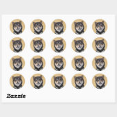 Sticker Rond Peinture Shiba Inu (Noir et Tan) - Art Chien (Feuille)