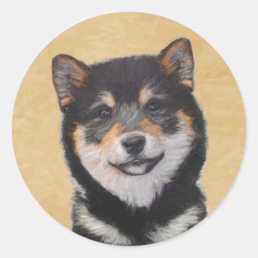 Sticker Rond Peinture Shiba Inu (Noir et Tan) - Art Chien (Devant)
