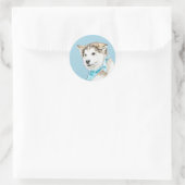 Sticker Rond Peinture Sibérienne Husky Puppy - Art Chien origin (Sac)