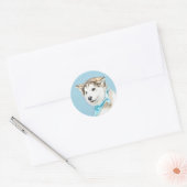 Sticker Rond Peinture Sibérienne Husky Puppy - Art Chien origin (Enveloppe)