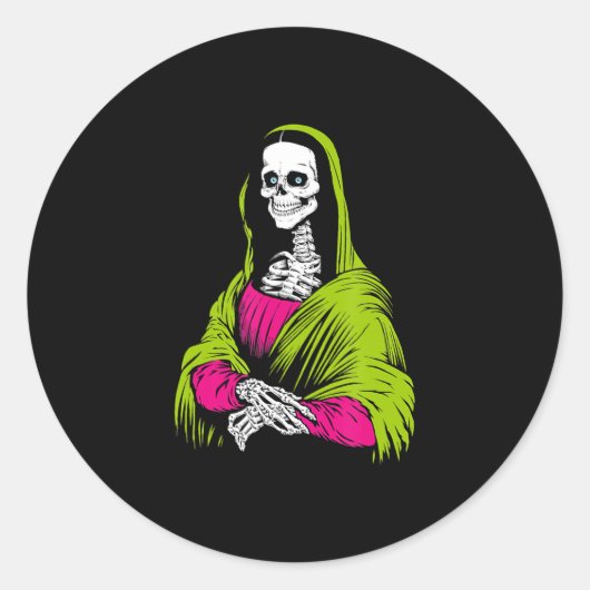 Sticker Rond Peinture | Skeleton Leonardo Da Vinci Fameuse Pein (Devant)