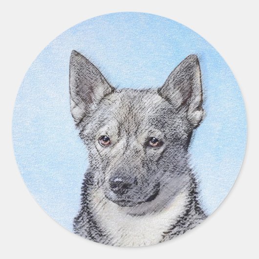 Sticker Rond Peinture Suédoise Vallhund - Cute Original Chien A (Devant)