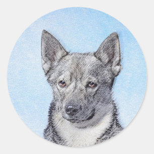 Sticker Rond Peinture Suédoise Vallhund - Cute Original Chien A