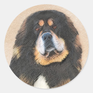 Sticker Rond Peinture Tibétaine Mastiff - Joli art original chi