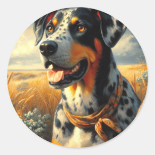 Sticker Rond Peinture vintage de chien léopard Catahoula